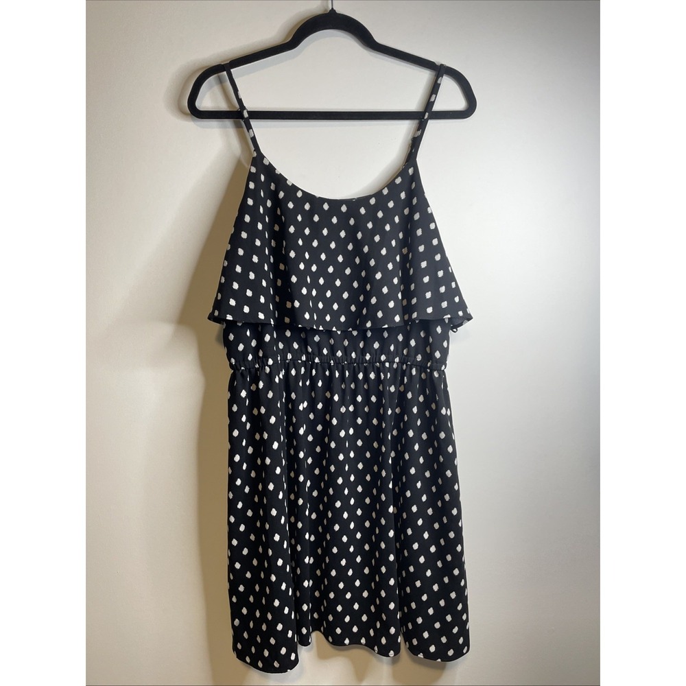 Casual Comfy Womens L Black White Polka Dot Tank Dress Ruffle Sleeveless